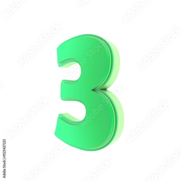 Fototapeta Number three with a light green bold style and soft shadows.