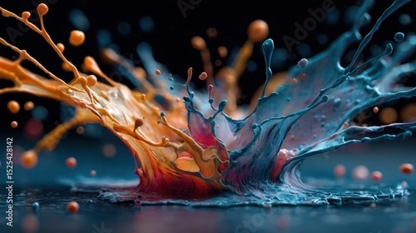 Fototapeta Dynamic splash of vibrant paint creating a unique abstract design on a blank canvas with vivid colors and texture
