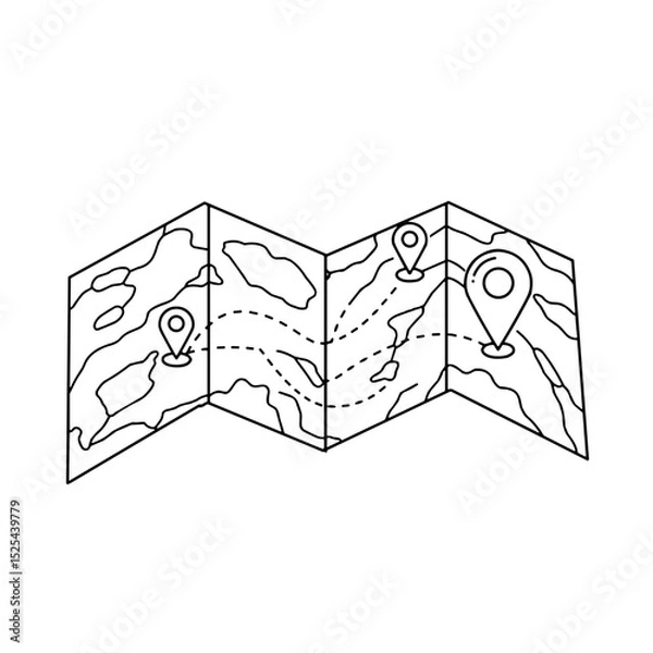 Fototapeta Map with marked locations and paths for active outdoors concept  