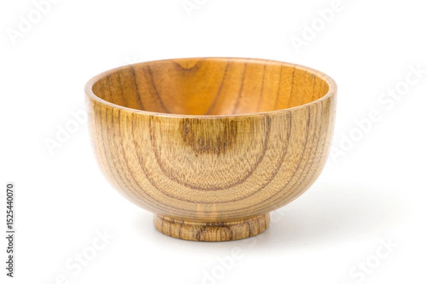 Fototapeta Rustic Wooden Bowl Crafted from Natural Timber on a White Background