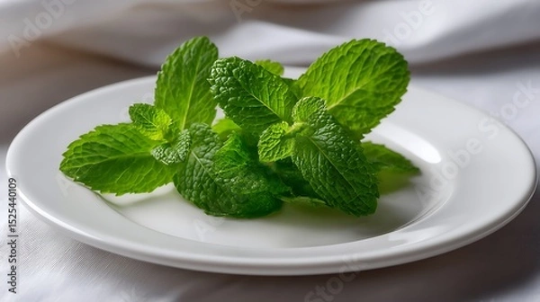 Obraz Fresh Mint Leaves on a White Plate
