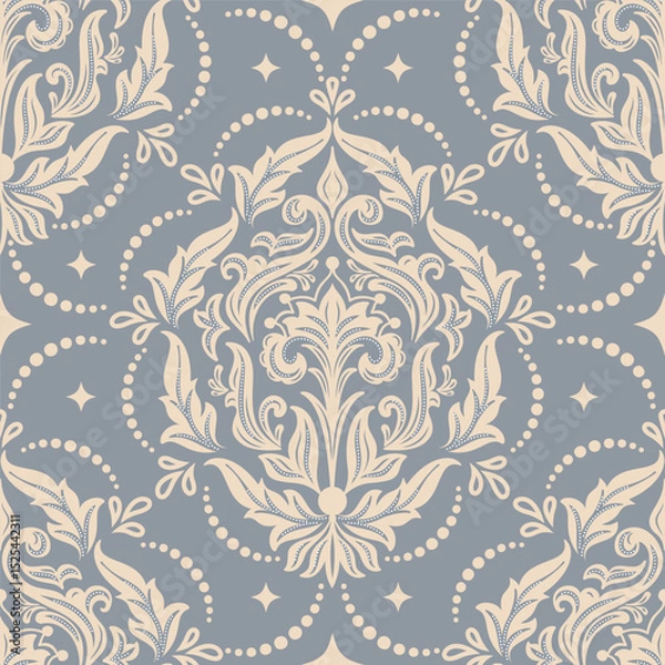 Fototapeta Damask modern seamless pattern element. Vintage classical old fashioned damask ornament, seamless texture for wallpapers, textile.