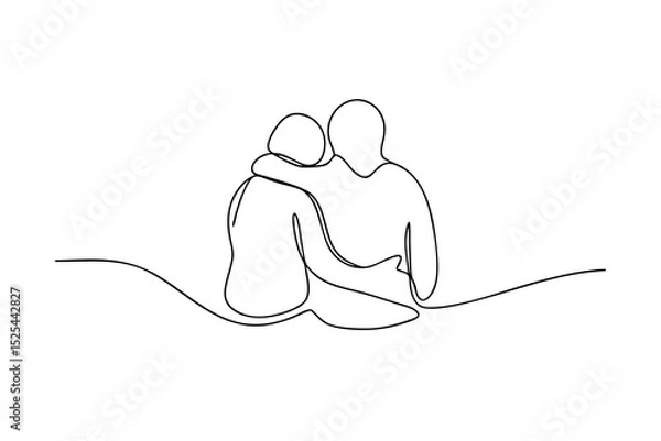 Fototapeta Continuous line drawing couple embracing sitting together