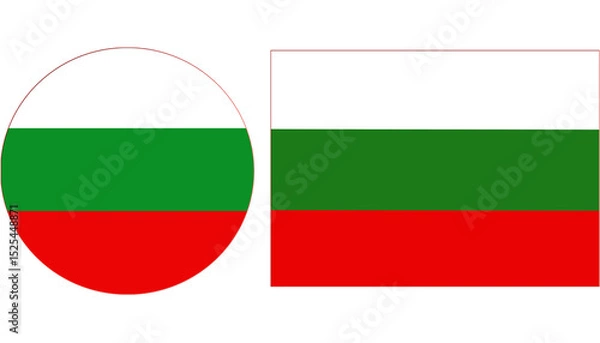 Obraz Bulgaria National Flag, flag of Bulgaria is a tricolor consisting of three equal-sized horizontal bands of white, green, and red color top to bottom. Circular and Rectangular Bulgaria Flag.