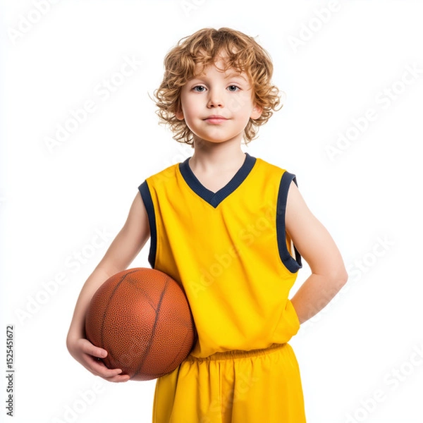 Fototapeta Young Basketball Player in Yellow Uniform , isolated on white background png