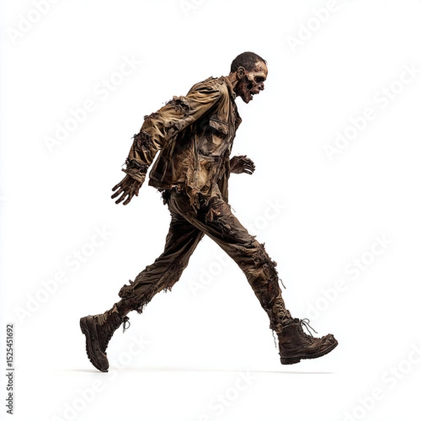 Fototapeta Ferocious Zombie in Motion , isolated on white background png