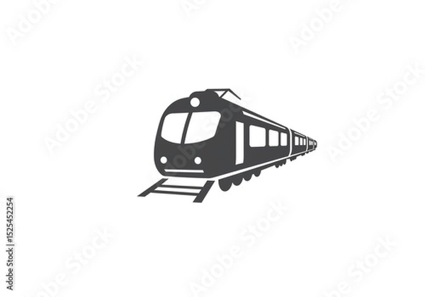 Fototapeta A stylized depiction of a train in black silhouette on a white background showing the train cars and tracks