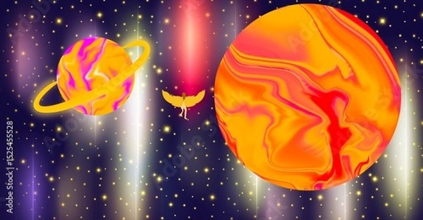 Obraz A 2D illustration depicting a beautiful cosmic landscape with planets