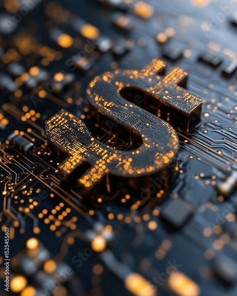 Fototapeta Dollar sign graphic on circuit board