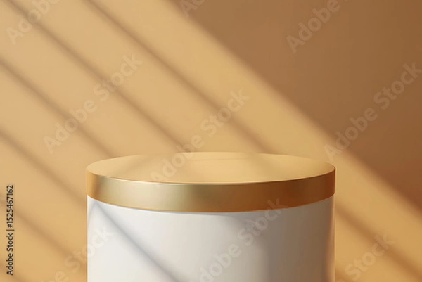 Fototapeta Elegant gold and white minimalist product display podium with shadow background for presentation