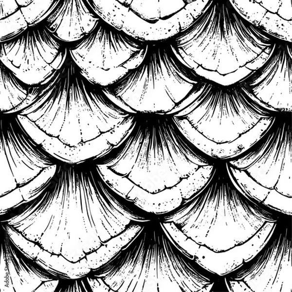Fototapeta Sharp diamond dragon scales, seamless pattern graphic ink pen sketch vector illustration