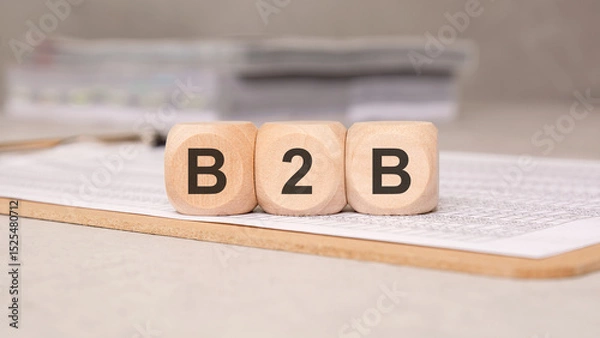 Obraz wooden cubes spelling B2B on a document clipboard, symbolizing business-to-business concepts