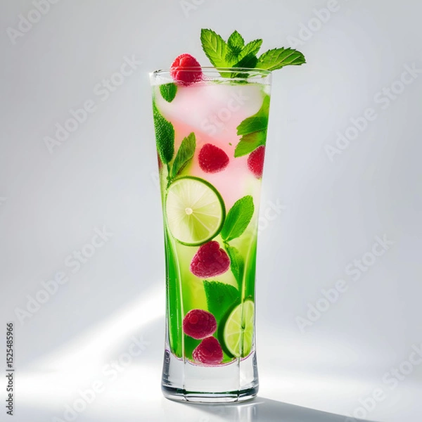 Fototapeta Raspberry lime mojito glass isolated
