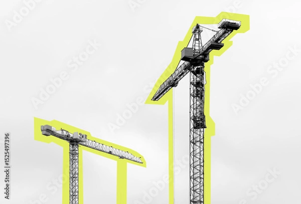 Obraz Silhouette of construction crane towering over urban building structure. Industrial concept