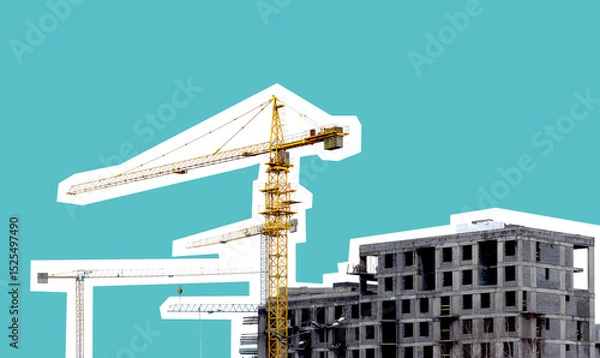 Obraz Silhouette of construction crane towering over urban site. Modern industrial concept symbolizing