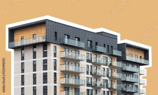 Obraz Stylish apartment building with balconies and glass windows. Modern urban housing collage