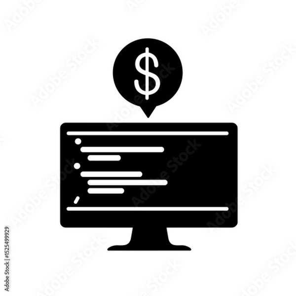 Fototapeta Silhouette of code editor with dollar sign, freelance work value in tech economy