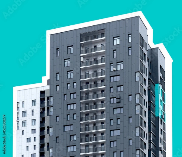 Obraz Tall modern apartment building with structured facade and multiple windows. Urban highrise