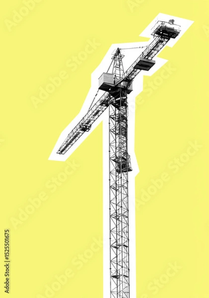 Obraz Yellow background with black silhouette of construction crane in bold graphic design. Modern