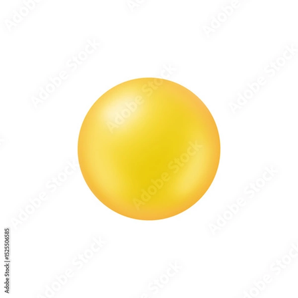 Fototapeta Glossy yellow sun sphere ball icon in realistic 3d soft style isolated on white background. Vector illustration of sun summer object weather for mobile UI, web design button, sale banner or poster