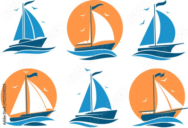 Fototapeta Colorful sailing boat logo set