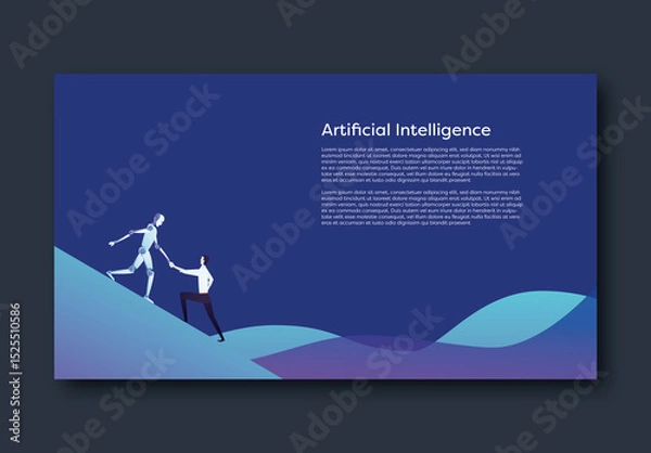 Fototapeta Artificial Intelligence Infographic Template with Robot Helping Human Illustration