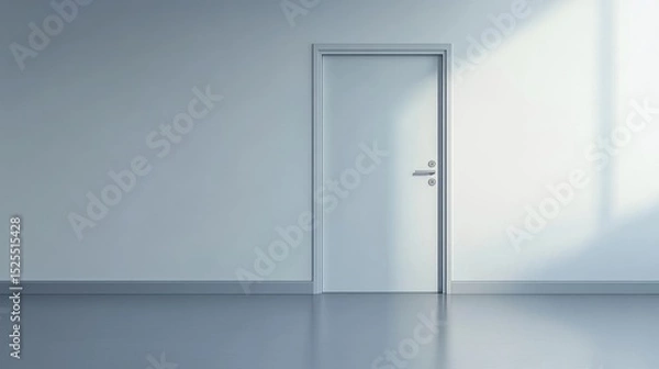 Fototapeta Interior scene of a simple white door set against a plain wall with light