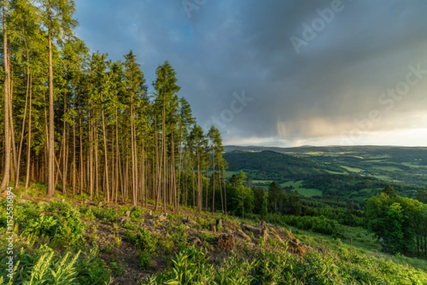 Fototapeta Spring sunset view from hill Svatobor near town Susice in south west Bohemia