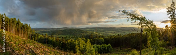 Fototapeta Spring sunset view from hill Svatobor near town Susice in south west Bohemia