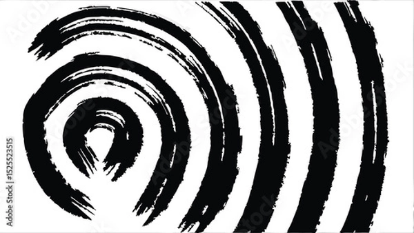 Fototapeta Abstract black brush strokes forming concentric arcs and vertical lines on white background design art