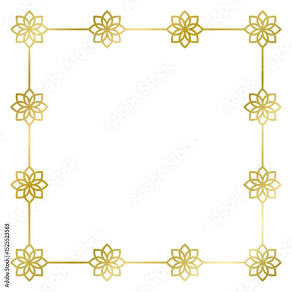 Obraz Golden metal frame with flowers isolated on white. Vector square frame. Frame for text, certificate, pictures, postcard. Element for design. Gold, luxury 