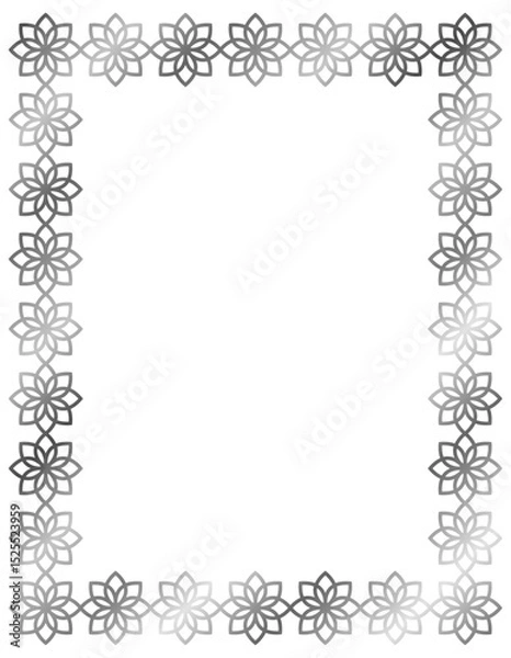 Obraz Silver metal frame with flowers isolated on white. Vector square frame. Frame for text, certificate, pictures, postcard. Element for design. Gold, luxury 