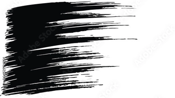 Fototapeta Black brush strokes in horizontal pattern fading to white on the right side of the image canvas