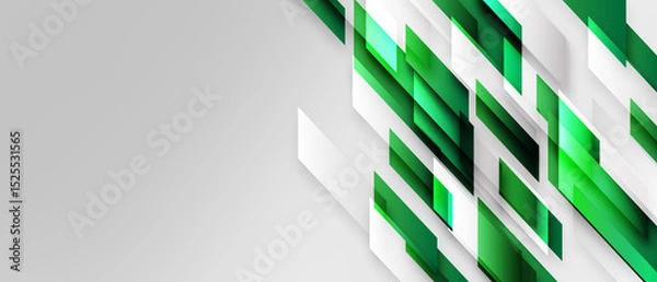 Fototapeta Abstract light green modern overlapped geometric shape with futuristic technology concept on white background