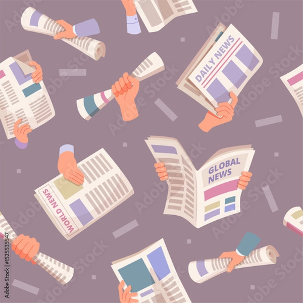 Fototapeta Newspaper pattern. hands holding newspaper pages. vector seamless background