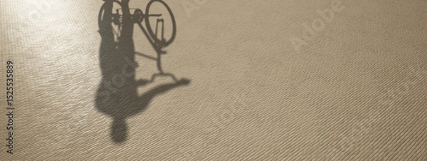Fototapeta Concept or conceptual background of floor texture surface with a human shadow as silhouette. A 3d illustration metaphor for biking recreation workout, healthy lifestyle for fun leisure cycling design