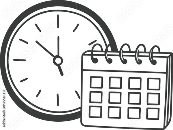 Fototapeta A single isolated flat design vector-style icon of a clock or watch with a calendar overlay.
