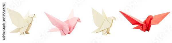 Obraz A row of origami doves in colors cream pink beige and red symbolize messages of peace on a black