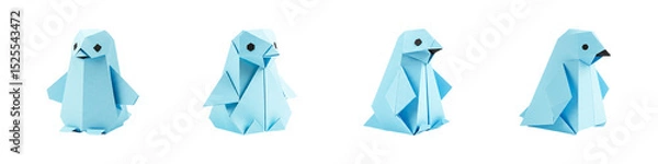 Obraz Delightful quartet of origami penguins a playful craft project bringing simple joy with clean crisp