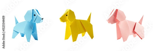 Obraz Colorful origami dogs lined up playfully on a dark backdrop a creative art display and vibrant paper