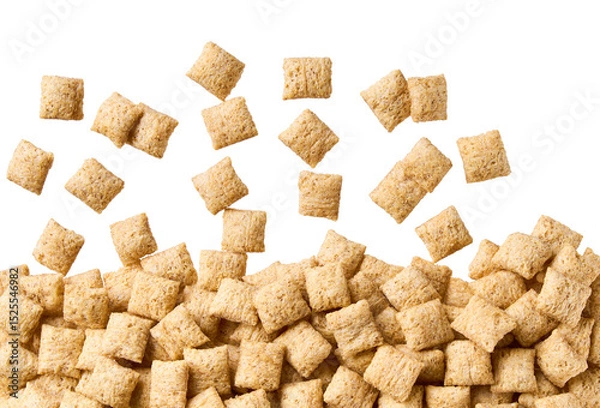 Fototapeta Crispy corn pads scattered in a white background, top view.