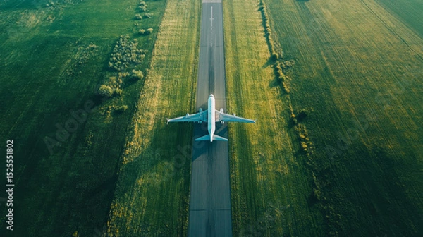 Obraz Top view of an airplane on the road 
