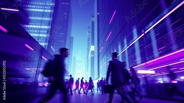 Fototapeta motion blur image of business people crowd walking at corporate office in city downtown