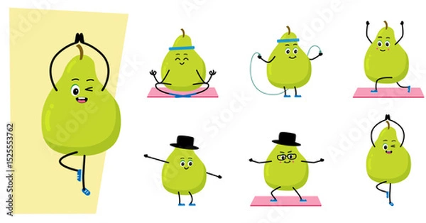 Obraz  character meditate in yoga pose. Outdoor sports. Cartoon, Happy pear . vector illustration in a flat style.