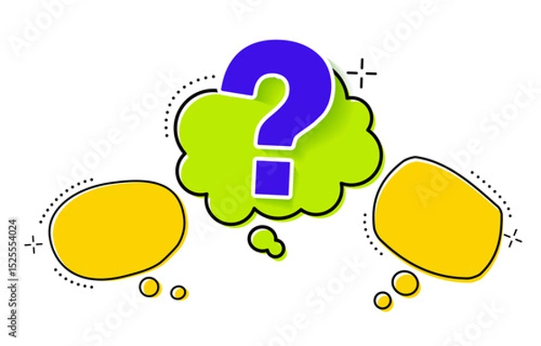 Obraz A square with Circle, question marks. And the answers to them. The concept of frequently asked questions. green, 
 yellow, blue. Online support web page. vector illustration.