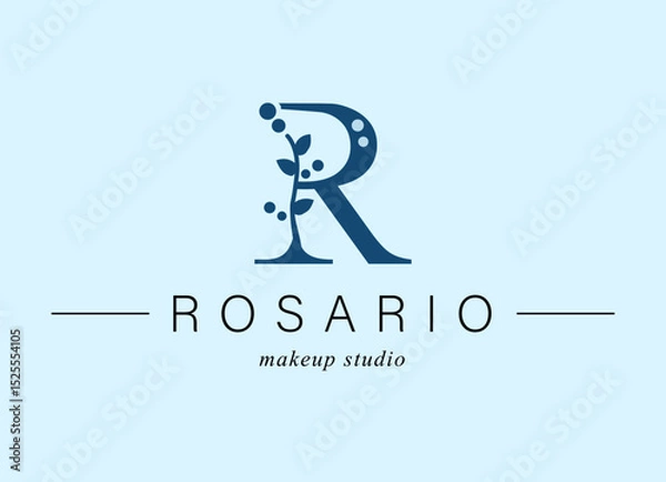 Obraz Logo, capital letter R. Monogram of Botanical Minimalistic, Initial. with Organic Plant Elements. Vector design. for tattoo studio