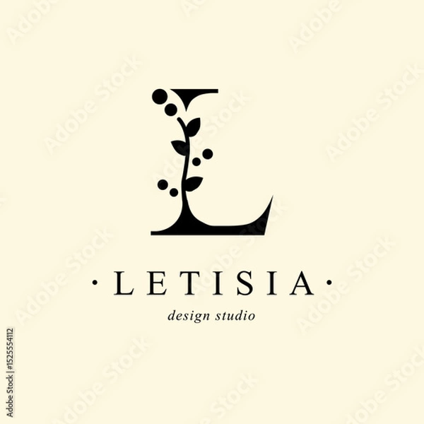 Obraz Logo, capital letter L. Monogram of Botanical Minimalistic, Initial. with Organic Plant Elements. Vector design. for tattoo studio