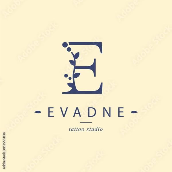 Obraz Logo, capital letter E. Monogram of Botanical Minimalistic, Initial. with Organic Plant Elements.  Vector design. for beauty salon or art studio.