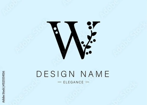 Obraz Logo, capital letter W. Monogram of Botanical Minimalistic, Initial. with Organic Plant Elements.  Vector design. for beauty salon or art studio.