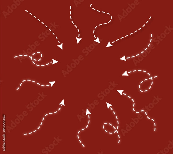 Obraz Abstract background with dash arrows going down, right, up. Vector illustration. Abstract background with black paper arrows. 
